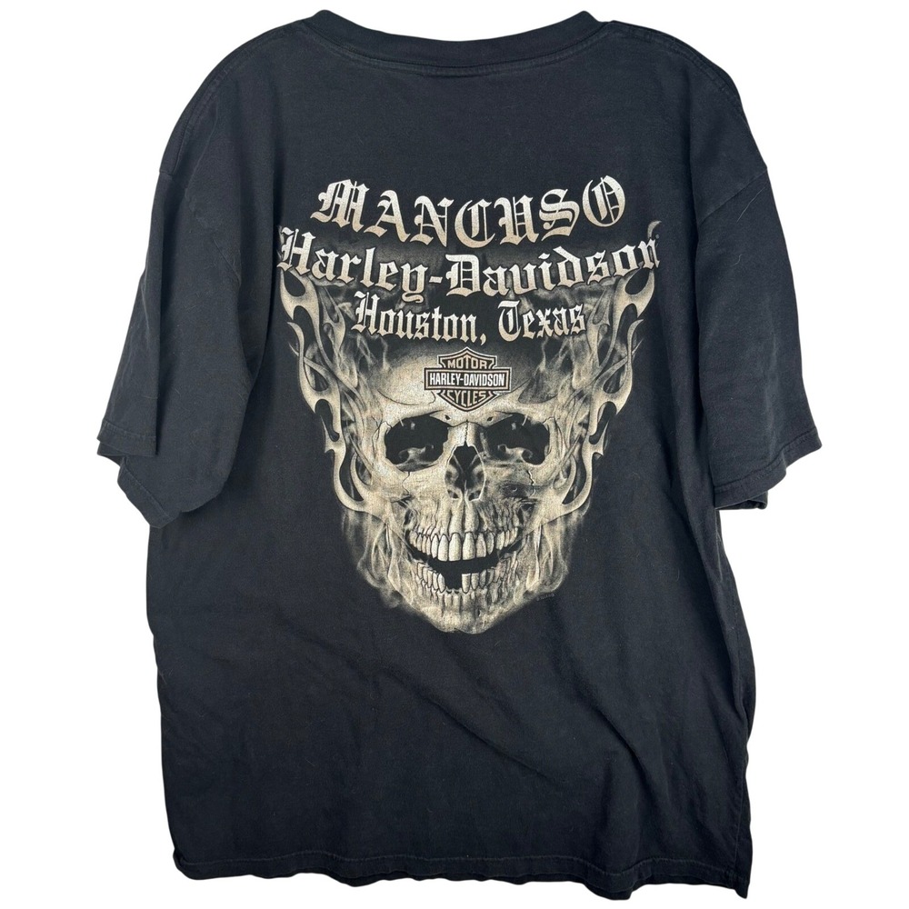 Harley-Davidson Mancuso Houston Texas Skull V-Neck T-Shirt Black Mens XL
